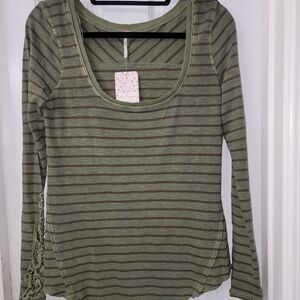 Green Striped Long Sleeve Top